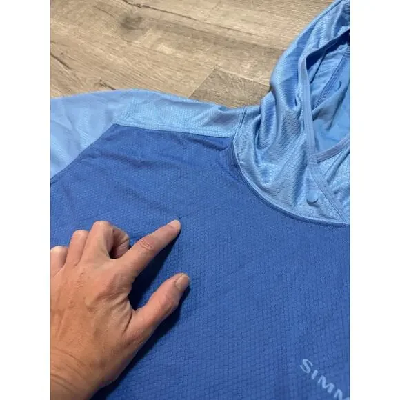 Simms SolarFlex Hoodie Featherweight Fishing Blue Mens XL Long Sleeve UPF - Picture 4 of 10